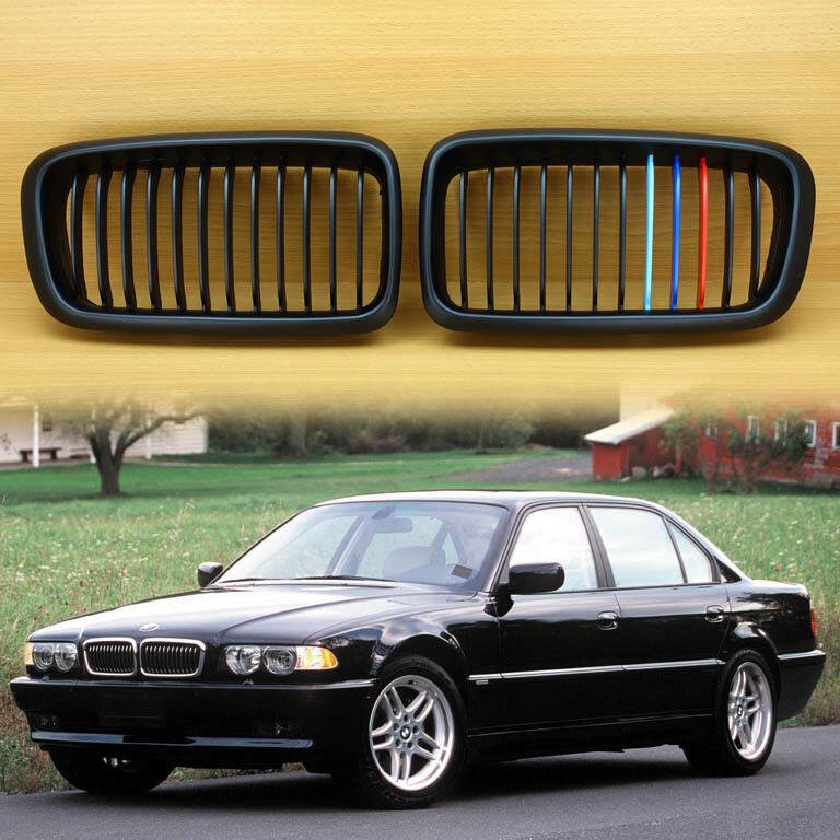 最上級品質▲BMW 7シリーズ E38 フロントグリル 艶消黒+Mカラー 3色 セット ABS製 シングルバー 1995-2001 マットブラック拍卖