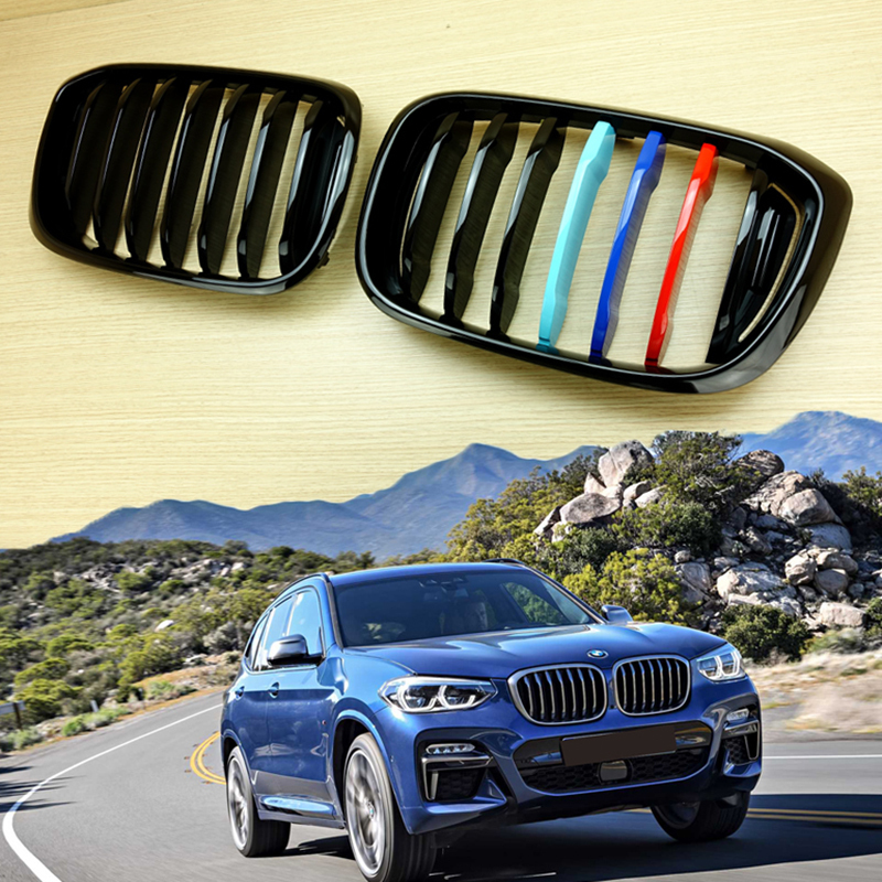 最上級品質▲BMW Xシリーズ X3 X3M G01 X4 G02 フロントグリル 光沢黒+Mカラー3色 シングルバー セット ABS製 2019-2022拍卖