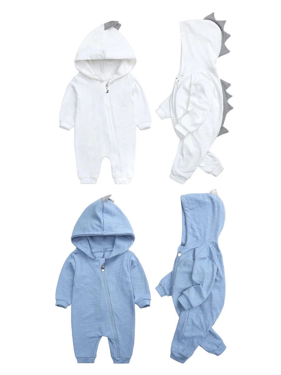 新品 ベビー ロンパース ジャンプスーツ 春秋 恐竜スタイル フード付き ファスナー ベビー 男の子 女の子 0-3ヶ月 幼児用 2点セット(151)拍卖