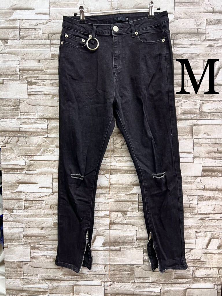 M G.O.C ジーオーシー ブラック スキニー パンツ スキニーパンツ 裾ジップ ジップ ジーンズ ジーパン デニムパンツ メンズ ボトムス拍卖