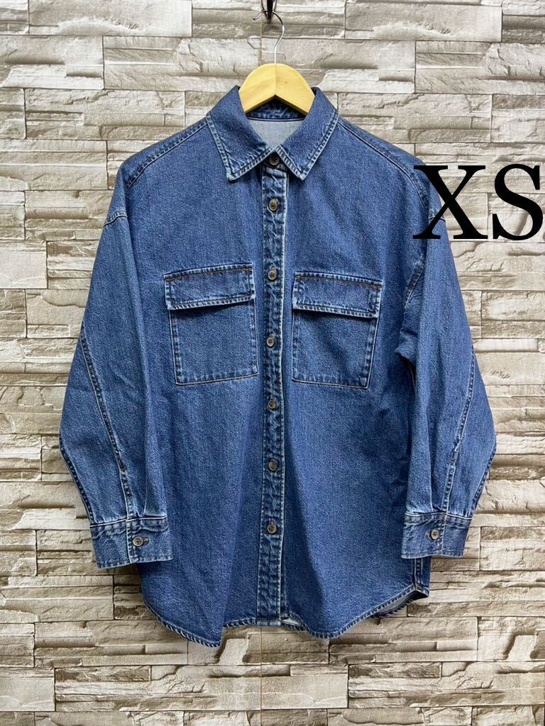 XS GU ジーユー ブルー オーバーシャツ ダブルポケット デニムシャツ デニム シャツ 長袖 長袖シャツ レディース トップス拍卖