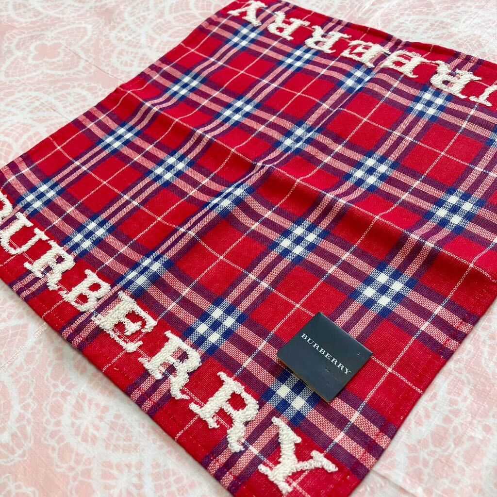 【激レア】新品/BURBERRY/タオルハンカチ/正規品/バーバリー/綿100%/未使用/即決ロゴ/ブランド/日本製/ノバチェック/ハンドタオル/赤/匿名拍卖