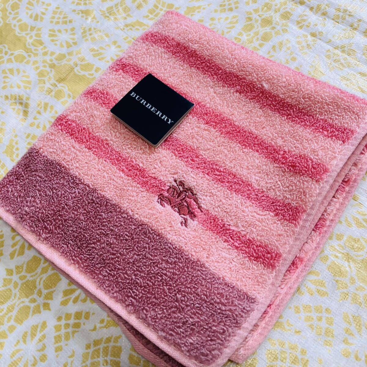 新品/BURBERRY/タオルハンカチ/正規品/バーバリー/綿100%/未使用/即決/ホースマーク/ハンドタオル/レディース/日本製/ボーダー柄/ピンク拍卖
