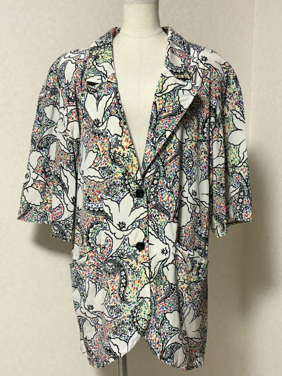 ■ TRUSSARDI トラサルディ レディース ヴィンテージ バブリー 大きいサイズ 半袖 シャツ ジャケット ブラウス ブレザー L XL 40 42 44 白拍卖