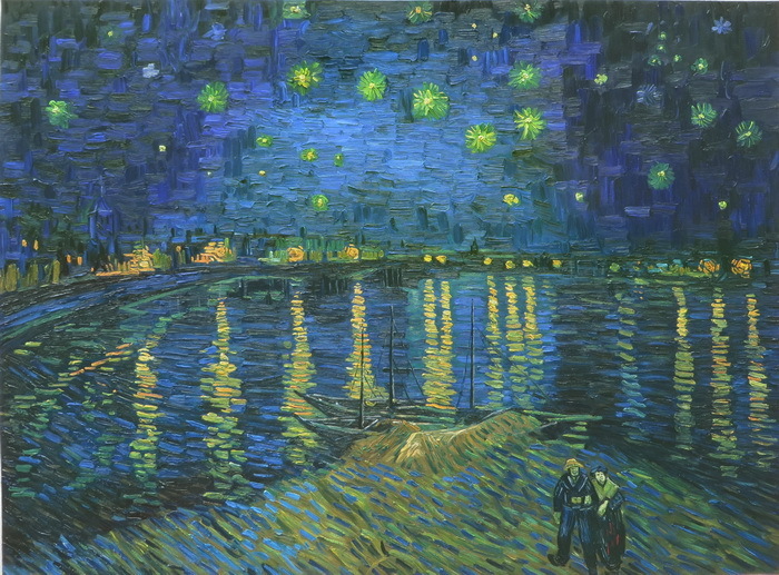 模写油絵 ゴッホの名作_ローヌ川の星月夜 MA3189拍卖