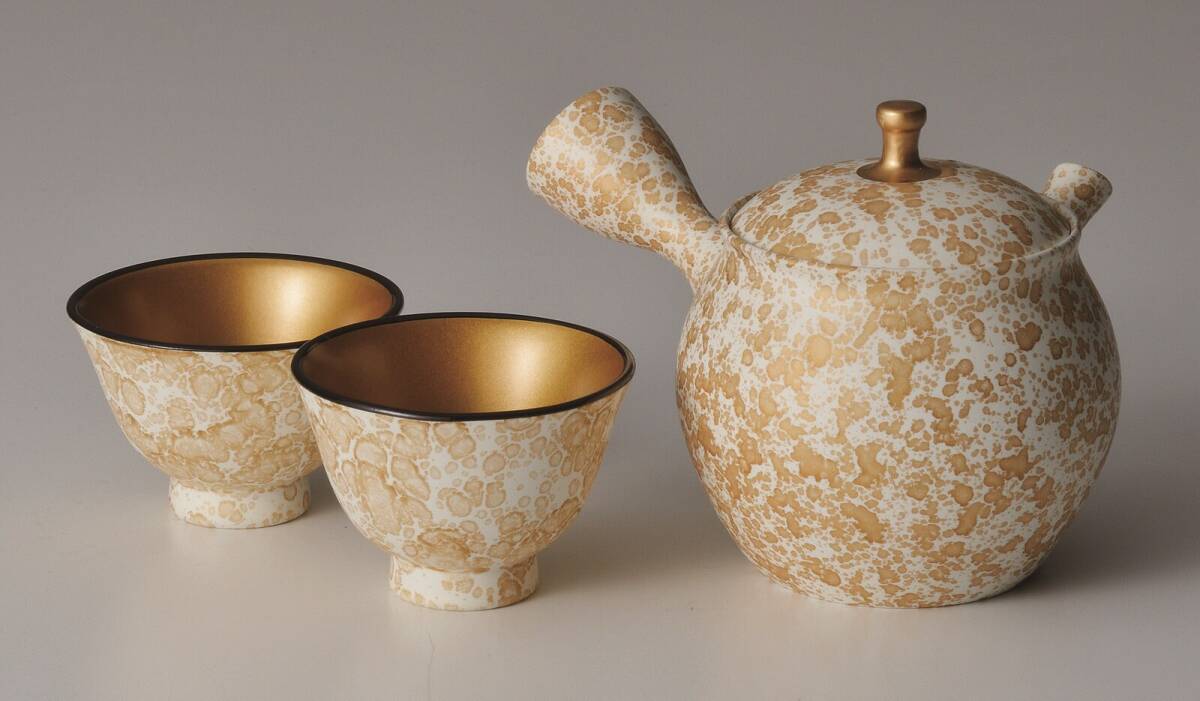 常滑焼! 昭龍 ☆白天目マット金摘茶器揃☆ Y16 新品 茶器 お茶 煎茶 深蒸し ほうじ茶 ポット 大き目 ギフト拍卖