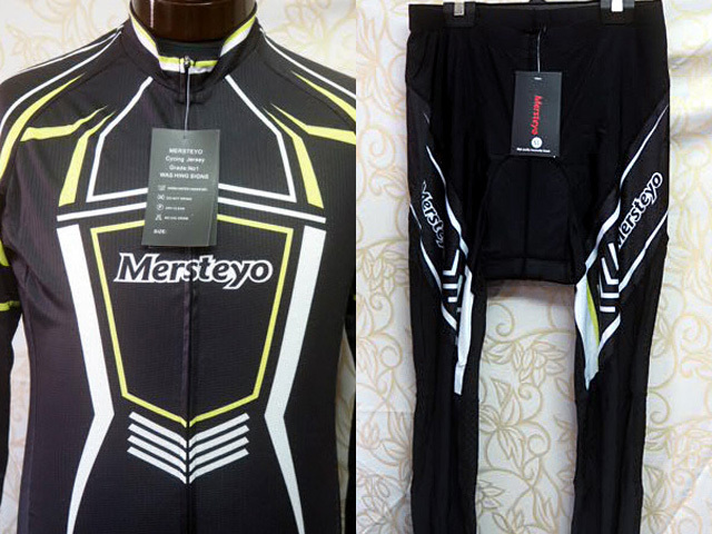 未使用 No6 Mersteyo サイクルジャージ上下ブラック/イエロー/ホワイト 男女兼用XL ウェアー長袖・サイクルパンツ/スパッツ・240401拍卖