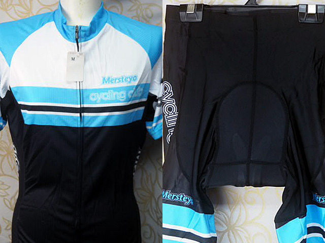 未使用 SNo-3男女兼用M Mersteyo サイクルジャージ上下ライトブルー/ホワイト/ブラック ウェアー半袖・サイクルパンツ・240403拍卖