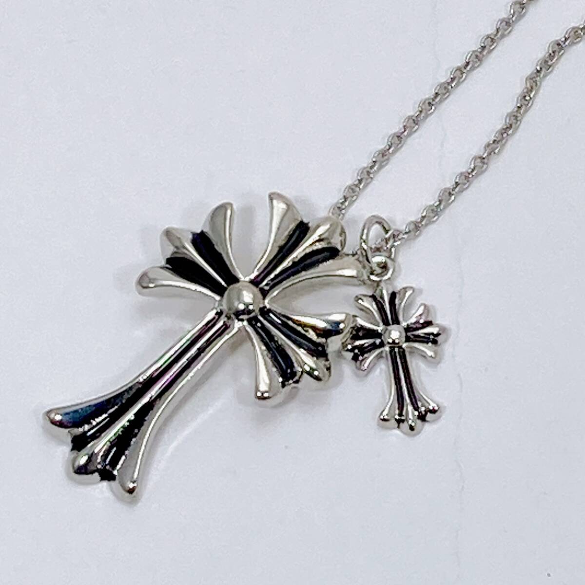 【新品/即決/送料180円】 ネックレス クロス 十字架 メンズ ペンダント シルバー風 N40418-1 2/2拍卖