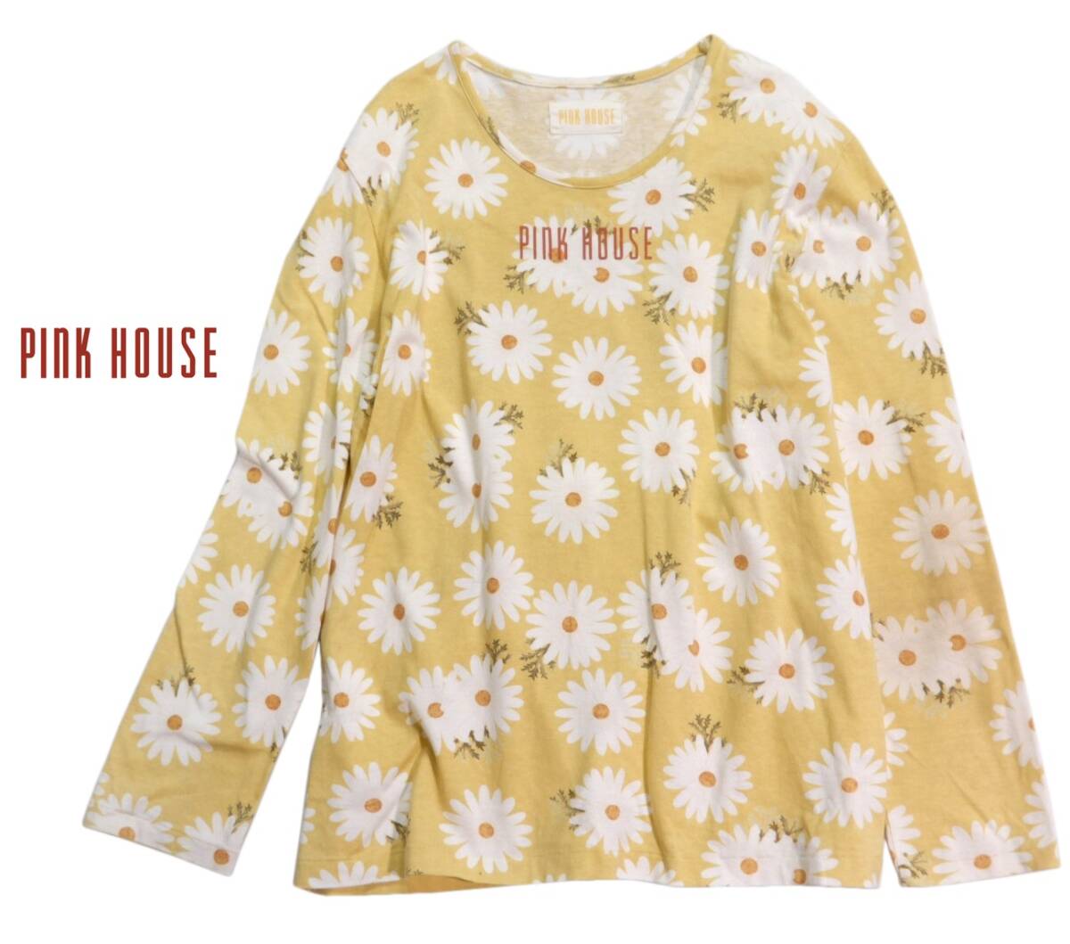 ピンクハウス PINK HOUSE 大人可愛い☆ 洗える 綿 デイジー 花柄 ロゴプリント プルオーバーカットソー拍卖