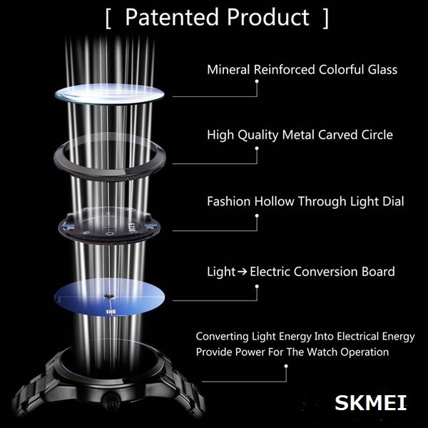 SKMEI アナデジハイブリット電池交換不要のソーラーパワー多機能時計 ストップウォッチ デジタルカレンダーLED照明 日本未販売の為入手困難拍卖