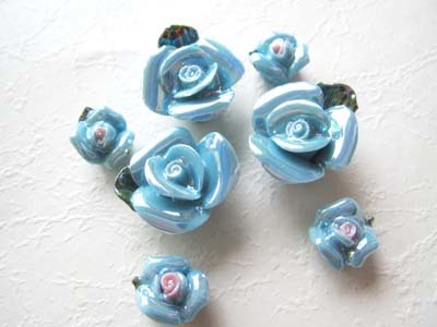 ポーセリアン ローズ 艶有りオーロラ ブルー セット拍卖