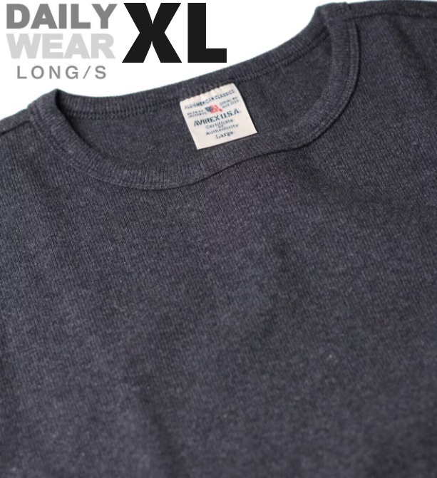 AVIREX デイリー 長袖 クルーネック Tシャツ チャコール XLサイズ / リブ DAILY ウェア ロングスリーブ アヴィレックス 丸首 ロンT拍卖