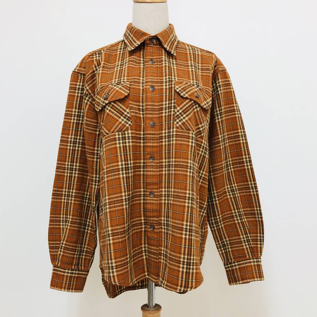 a04013 美品 UNIQLO ユニクロ シャツ 長袖 厚手 胸ポケット 青タグ 秋 冬 M ブラウン チェック メンズ 古着 ベーシックカジュアルスタイル拍卖