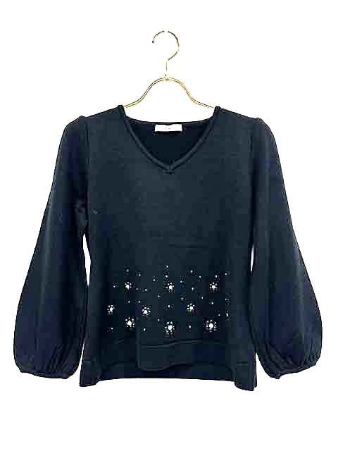 【中古】Rene ルネ トップス レディース ニット ブラック お花装飾 サイズ38拍卖