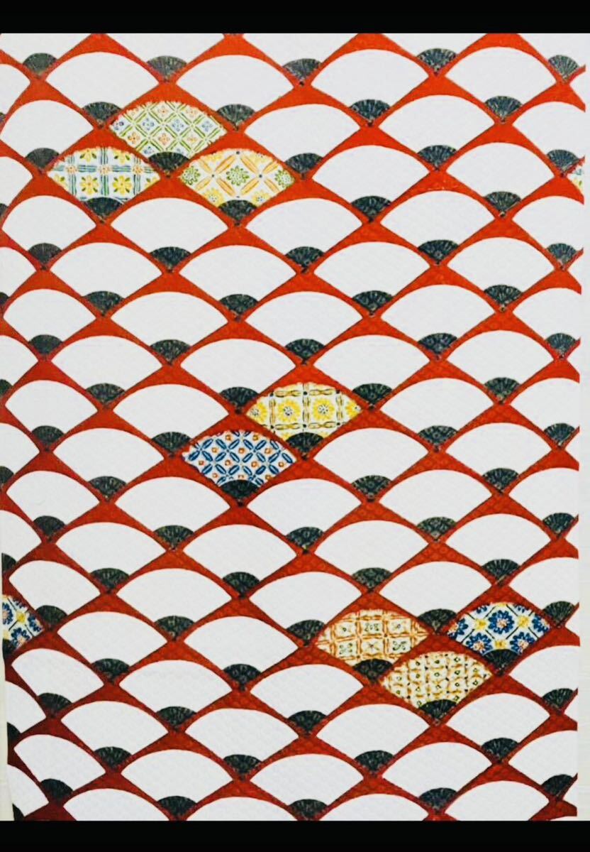 着物のハギレ 正絹扇子図柄 161cmx36cm2枚拍卖