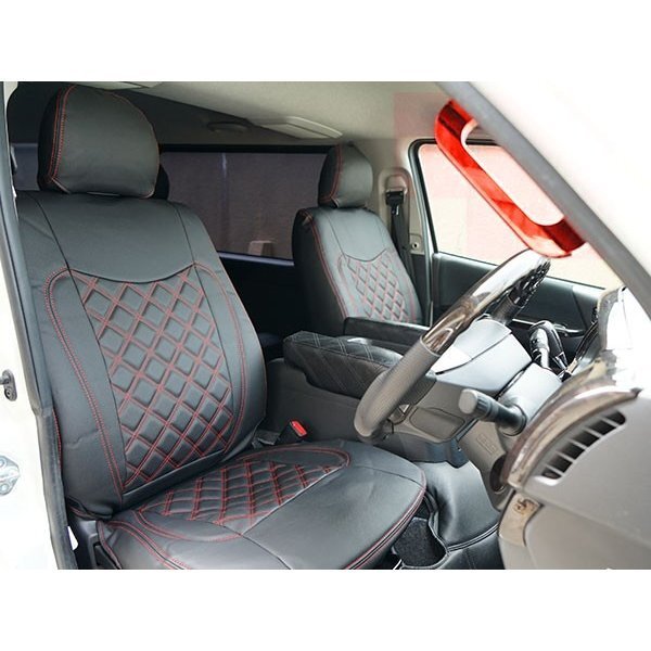 シートカバー ハイエース200系 S-GL用 ダイヤカット レッドステッチ 5人乗り用 1台分セット AP-CV011-FR-RL拍卖