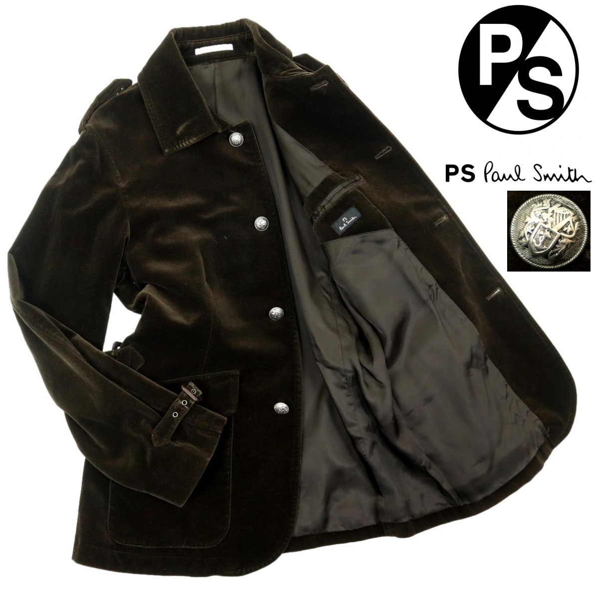 【B2748】【銀釦】【ベロア地】PS Paul Smith ピーエスポールスミス ジャケット ハーフコート 銀ボタン サイズM拍卖