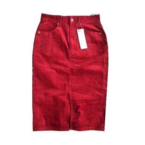 新品 GU ジーユー コーデュロイ タイト スカート 赤 S 7号 小さいサイズ 296213 膝丈 コールテン拍卖