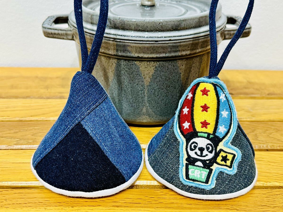 三角鍋つかみ★staubストウブホーロー鍋★ミトン★鍋つかみ★デニムリメイク拍卖