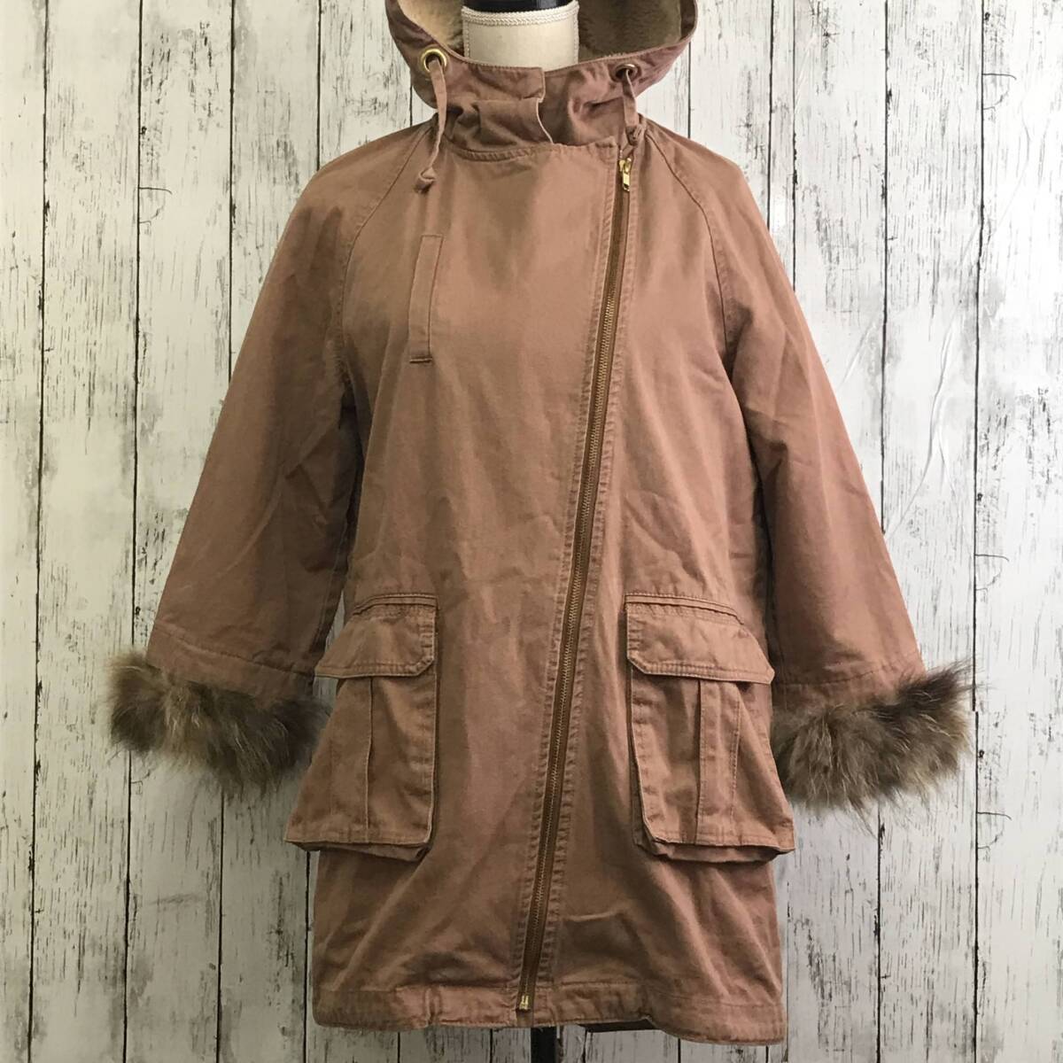 E hyphen world gallery イーハイフンワールドギャラリー モッズコート Fサイズ スモークピーク 中綿ライナー付き T-216 USED拍卖