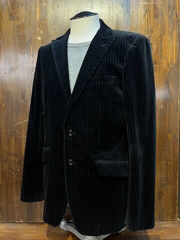 L175 メンズ ジャケット TAKEO KIKUCHI タケオキクチ ブラック 黒 ストライプ 柄 ベロア テーラード 2B 2釦 / XL (8)拍卖