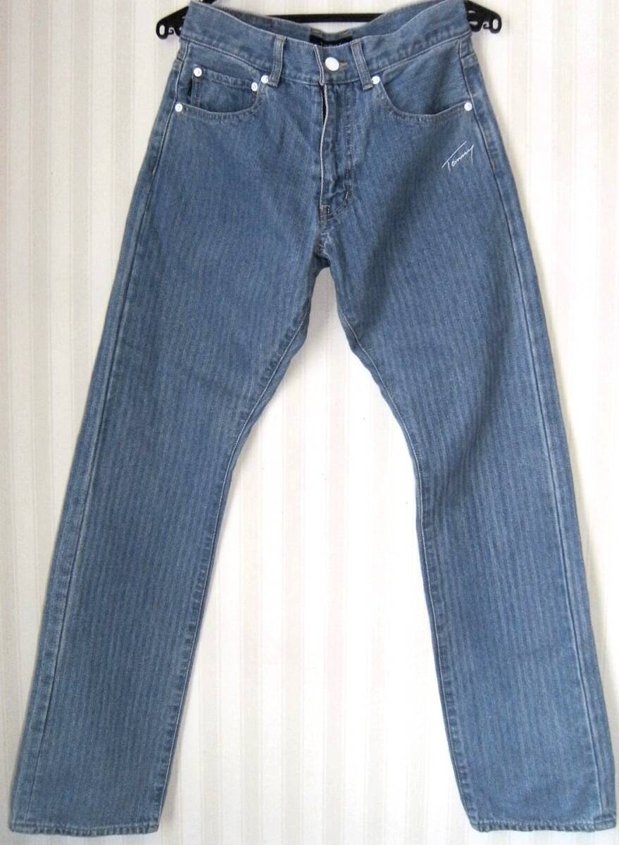 ■TOMMY デニムパンツ ジーンズ S ライトブルー ストライプ柄 日本製■拍卖