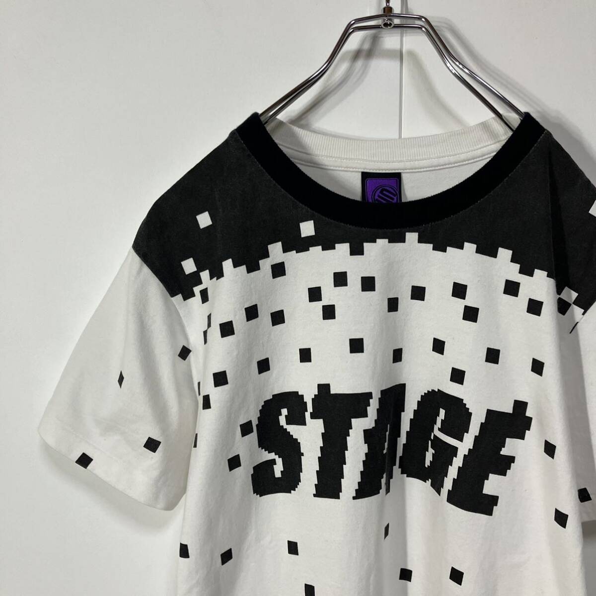 古着 ドット グラフィック デザイン モノトーン クルーネック シングルステッチ 半袖 Tシャツ ホワイト ブラック SP拍卖