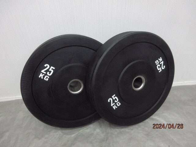 ★新品★25kg 2枚 バンパープレート ラバー プレート ウエイトプレート オリンピックバー 50mm ウエイト リフティング 黒★拍卖