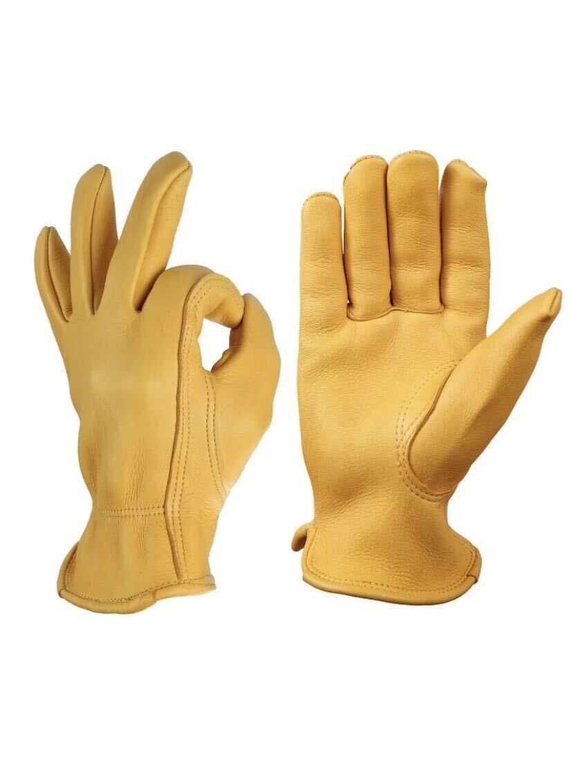 ディアスキン レザーグローブ オートバイ用 キャンプ用 サイズ L 鹿皮 革手袋 イエロー拍卖
