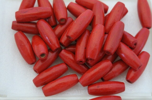 ウッドビーズ オーバル 22x8mm レッド 赤 約20個 75-RD拍卖