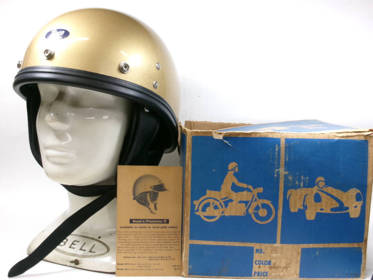デッド!60s BUCO PROTECTOR ハーフヘルメット 目深加工済み M 純正ボア付イヤーフラップ ★ 60年代 初期 ブコ プロテクター ガーディアン拍卖