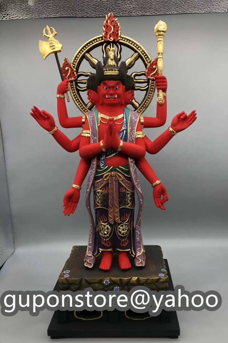 仏像★桧材 極彩色 馬頭観音 観音菩薩 仏教美術 置物 仏教工芸品 馬頭明王拍卖