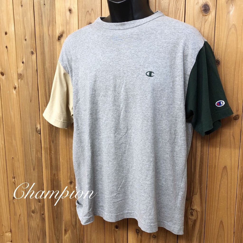 Champion /チャンピオン /メンズM 半袖Tシャツ トップス クルーネック マルチカラー ロゴ刺繍 コットン カジュアル スポーツ 古着拍卖