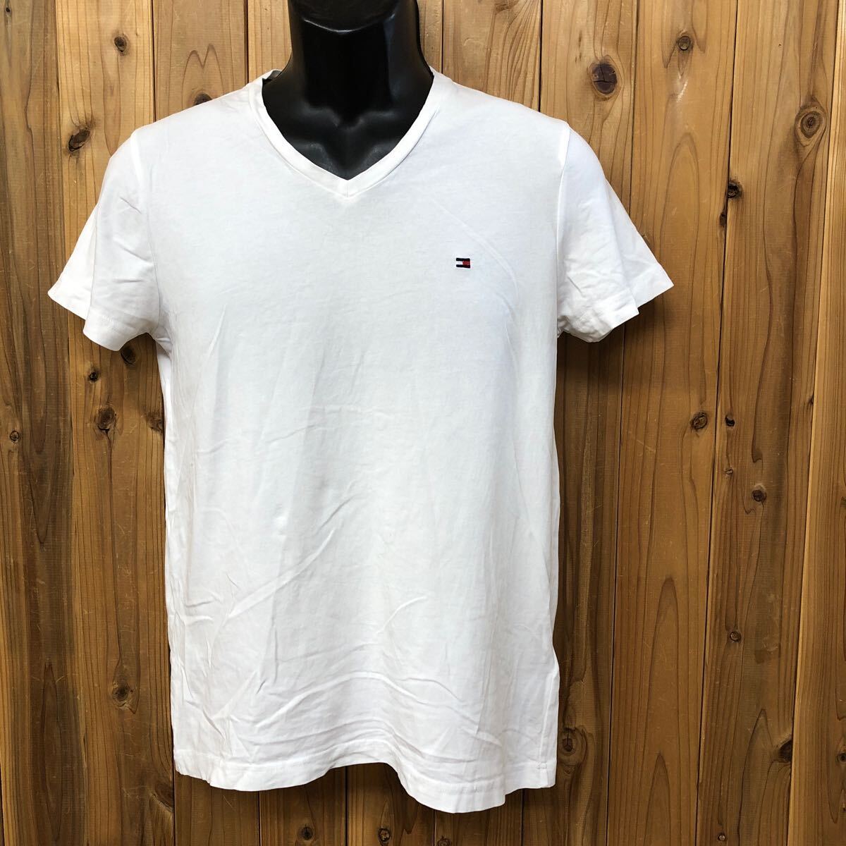 TOMMY HILFIGER /トミーヒルフィガー /メンズM 半袖Tシャツ トップス Vネック ロゴ刺繍 白T カジュアル 古着拍卖