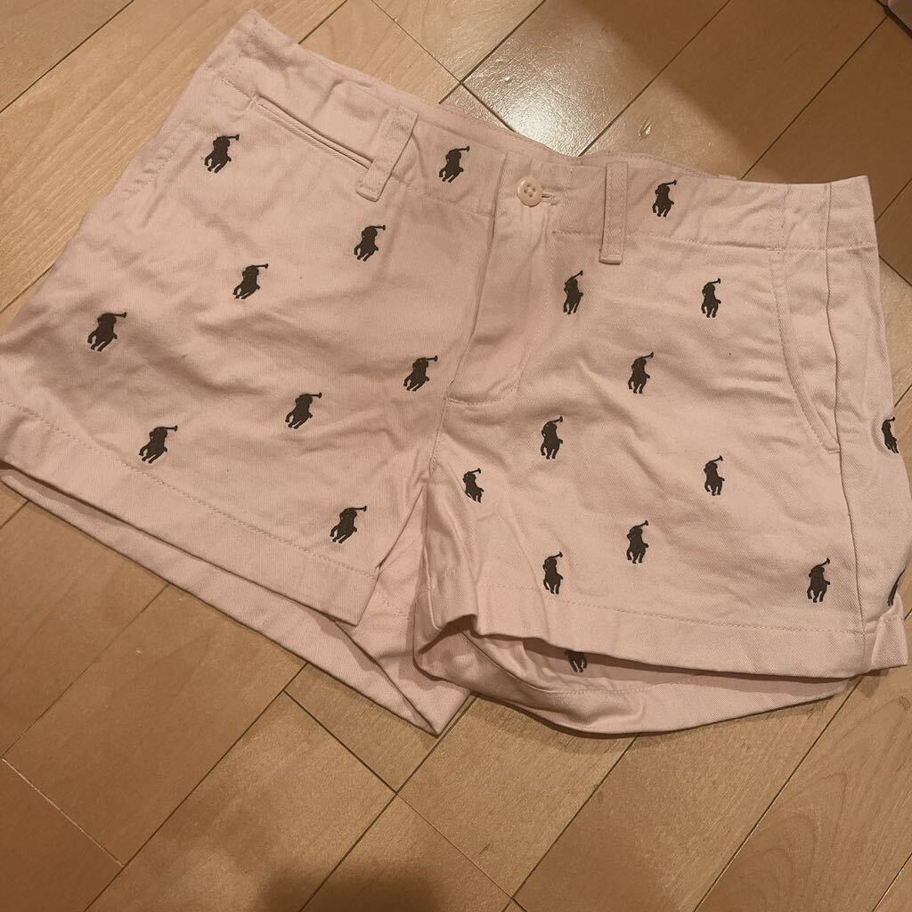 ポロ ラルフローレン ショートパンツ ピンク×紺刺繍 サイズ2拍卖