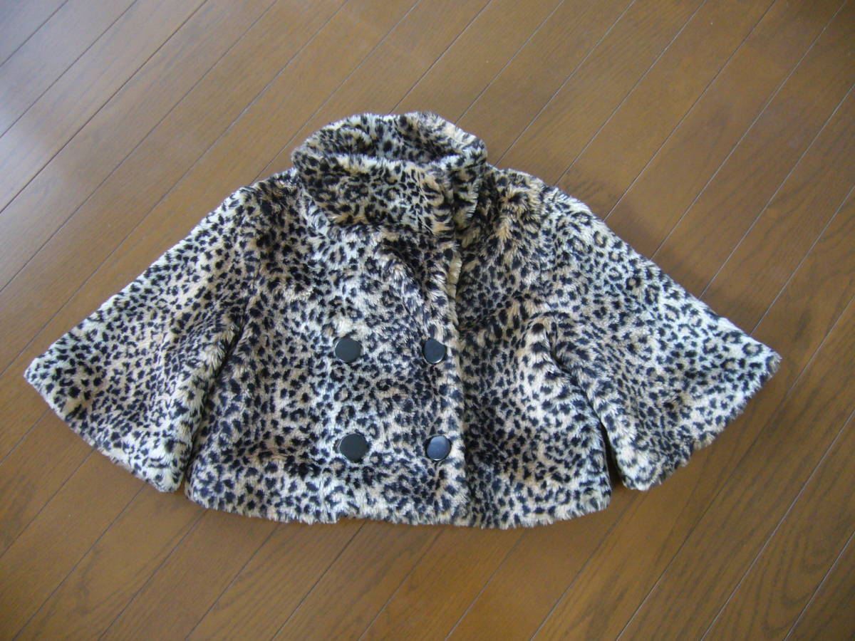 310-77♀:イング INGIN レオパード柄 ポンチョ風 アウターベスト 色.茶金豹柄 サイズ.M ジャケット アニマル柄拍卖