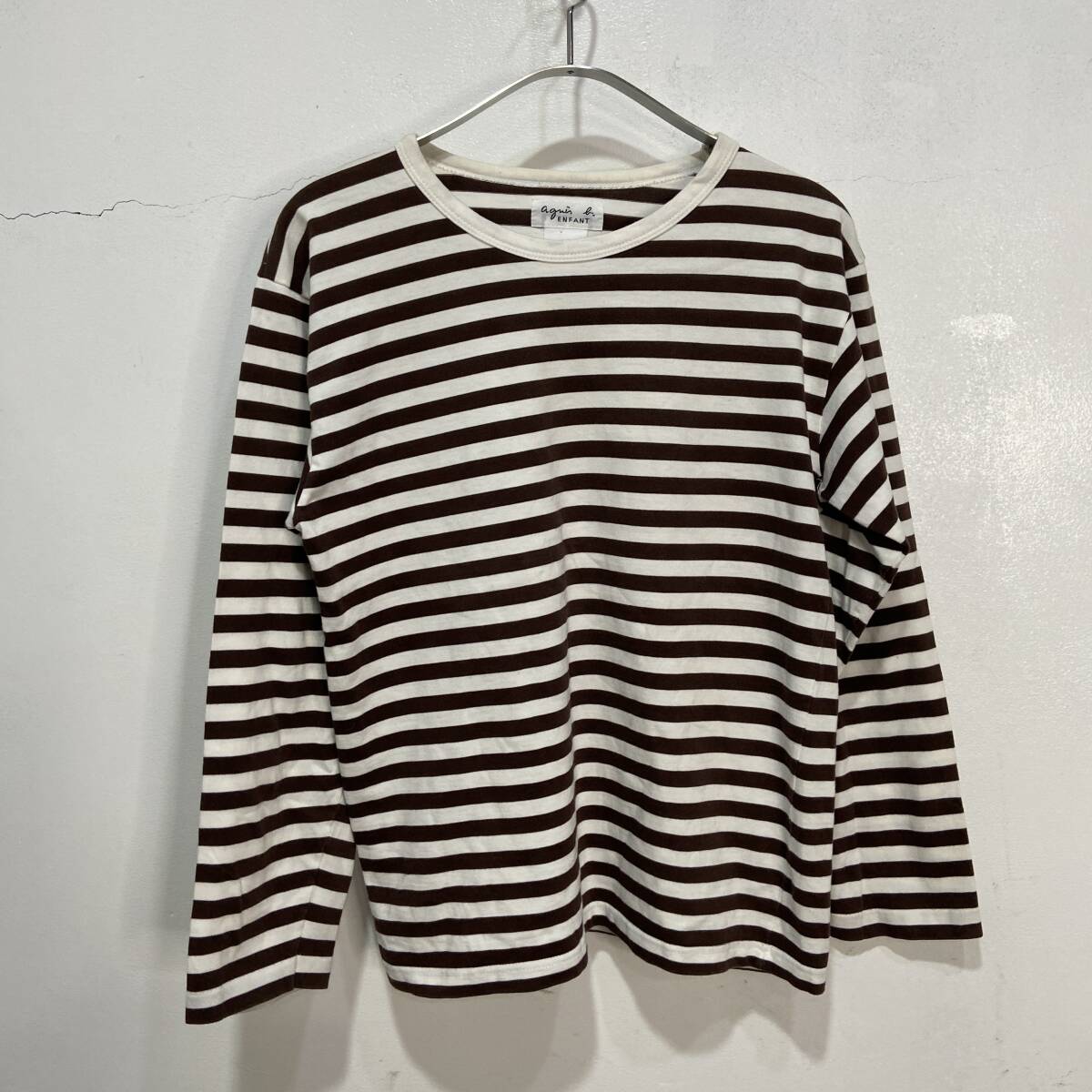 ☆agnes b ENFANT☆アニエスベーアンファン☆ボーダーシャツ☆14ans☆150cm相当☆長袖ボーダーカットソー☆ホワイトブラウン☆D24M拍卖