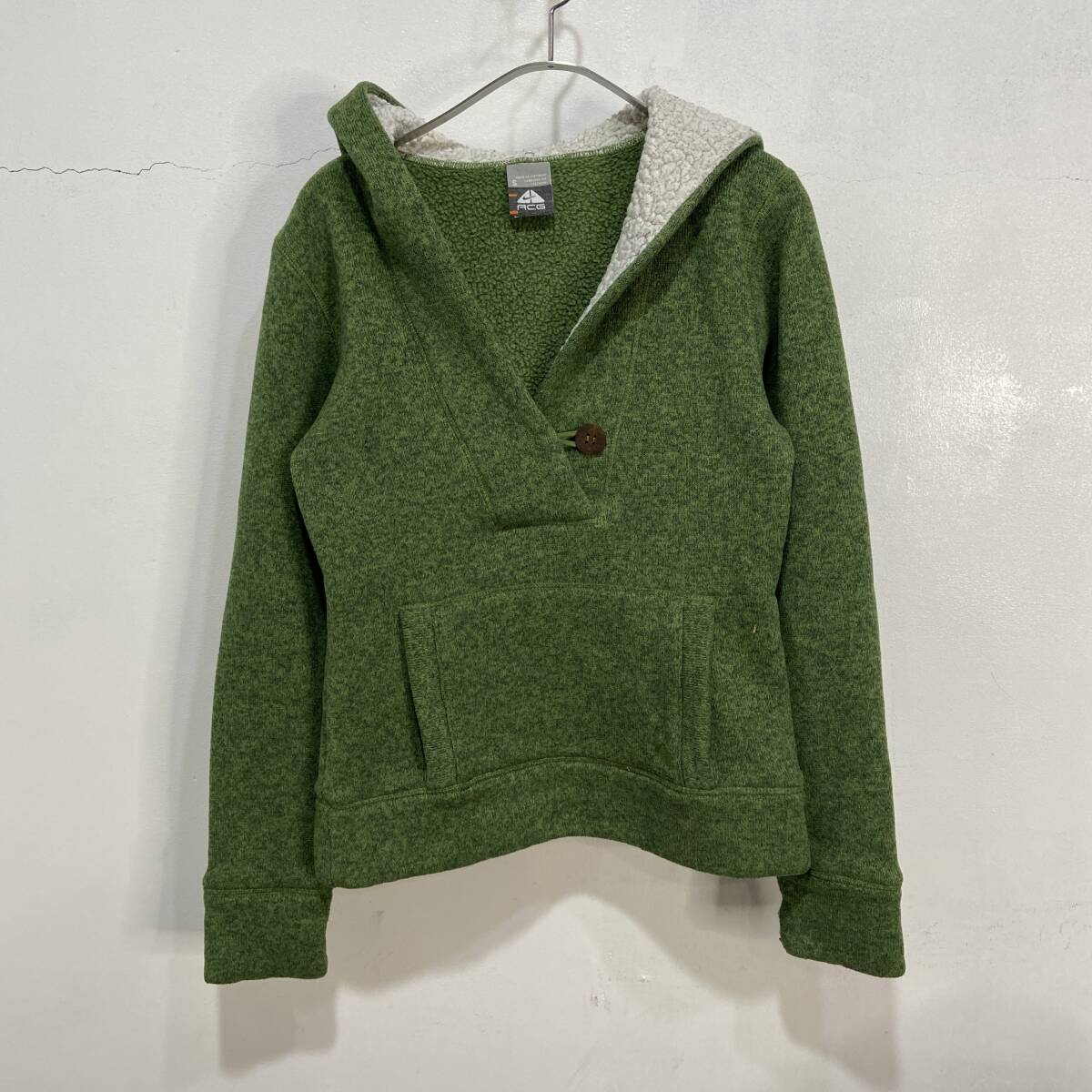 送料無料☆NIKE ACG☆ナイキ☆フリース内ボアパーカー☆Vネック☆グリーン☆レディースS☆D24M拍卖