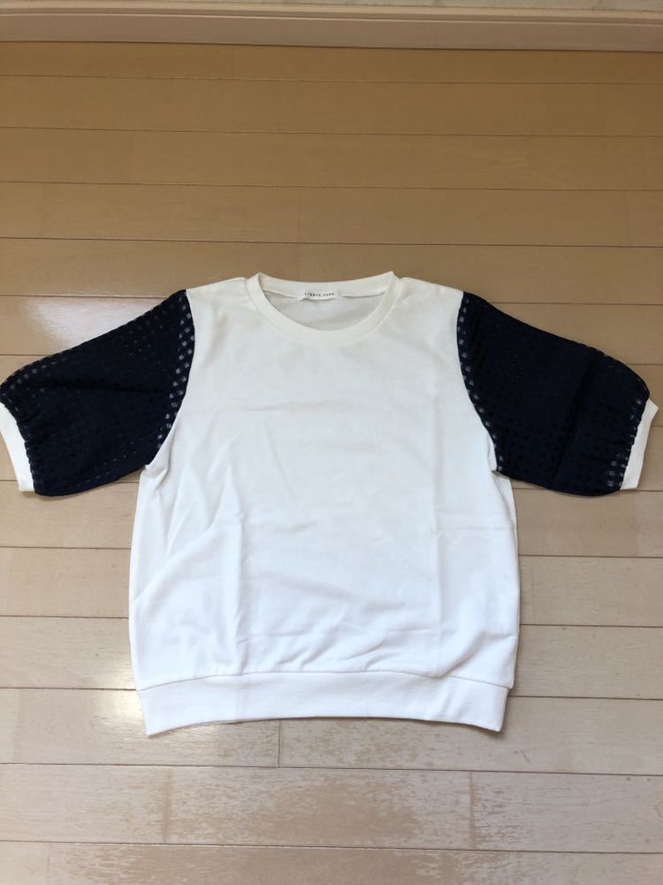 紙タグあり 美品LOWRYS FARM ローリーズ ファーム 袖オーガンジーチェックTシャツ フリーサイズ拍卖