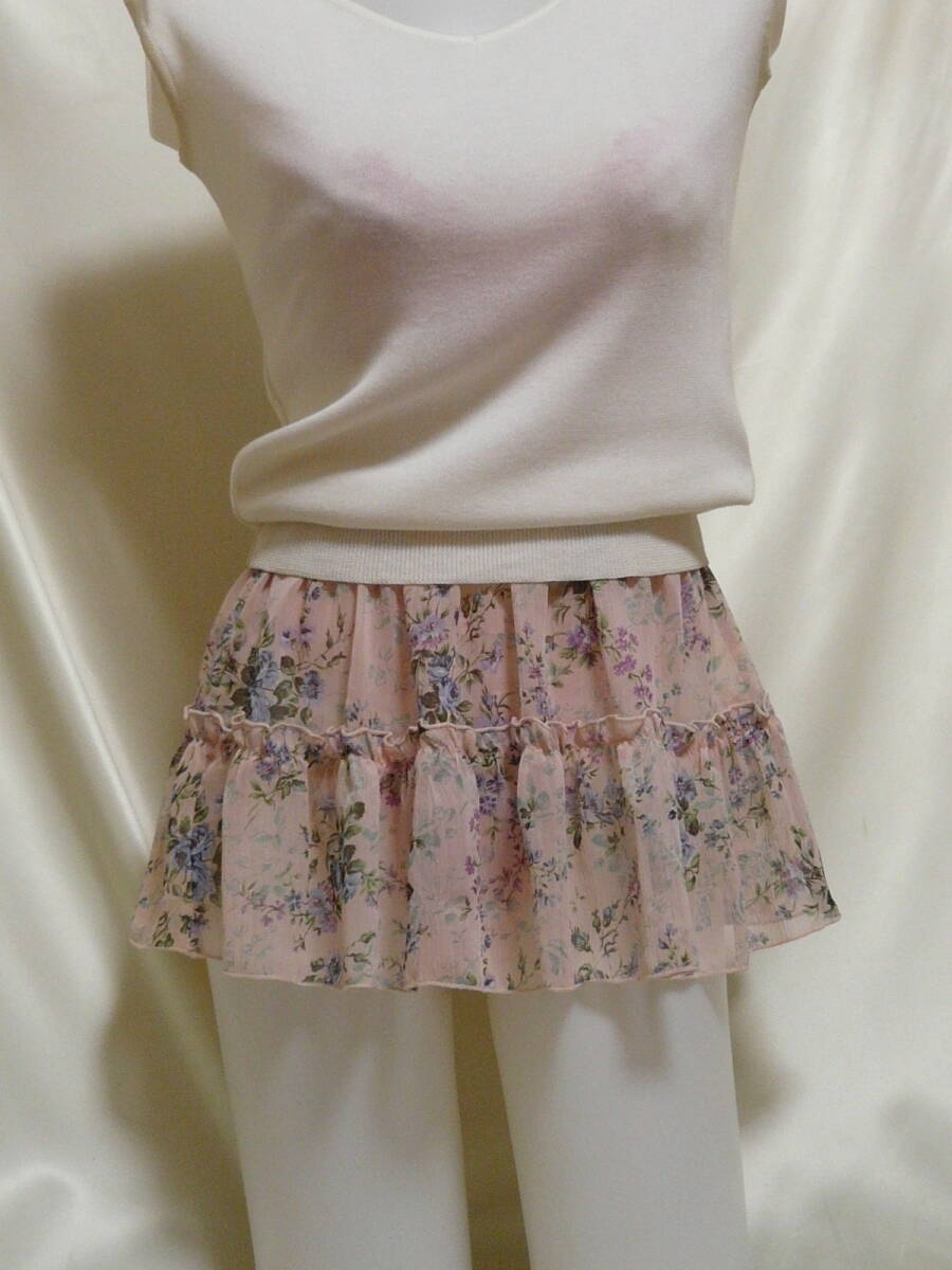 ♪♪薄ピンク地に青系小花柄超マイクロミニ☆色香のシースルー^^♪♪ 拍卖