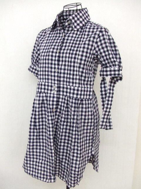 【お買得】★CLEF DE SOL/クレドソル★半袖ワンピース 紺・白 チェック柄 Mサイズ拍卖