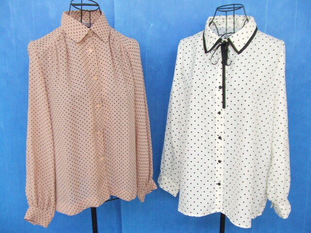 【お買得!】★ドット柄長袖ブラウス2点セット★①Avenir/ピンク/サイズ11-2 ②白/サイズL拍卖