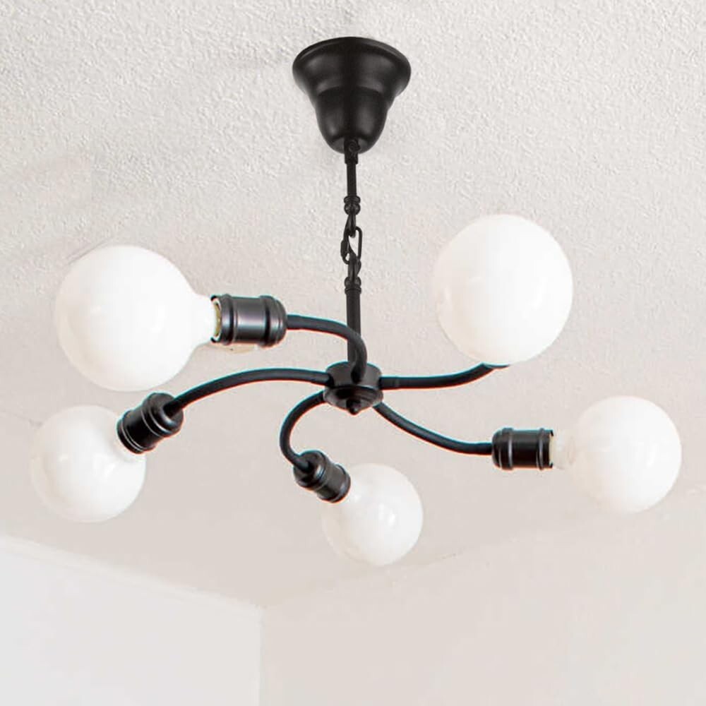 chedar ペンダントライト おしゃれ 天井照明 5灯 アームが動く LED シャンデリア ダイニング用 食卓用 リビング用【ブラック】拍卖