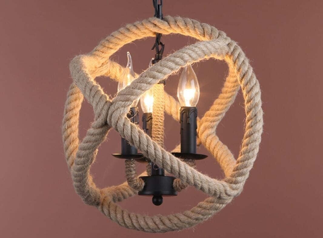 OTD 麻 ロープ ペンダントライト 吊り下げ ヴィンテージ インテリア 装飾 天井 照明器具 ランプ オシャレ カフェ【Brown-45CM】拍卖