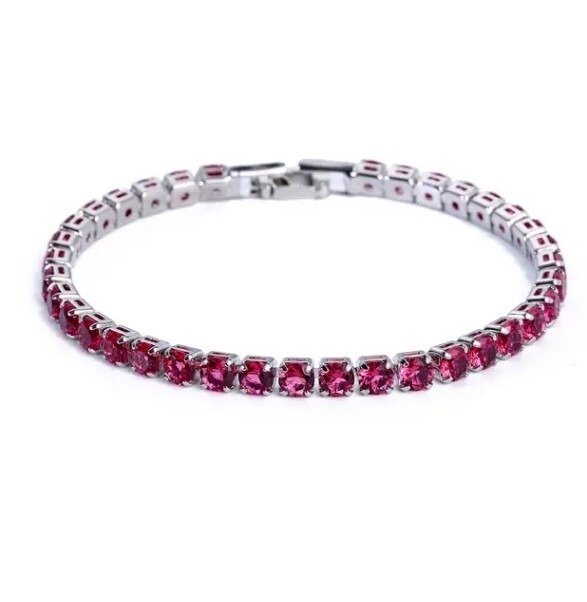 【ノーブランド】高級 4ミリ クリスタルブレスレット ゴールド シルバー ブレスレットチェーン ジュエリー【Metal Color: Red19cm】拍卖