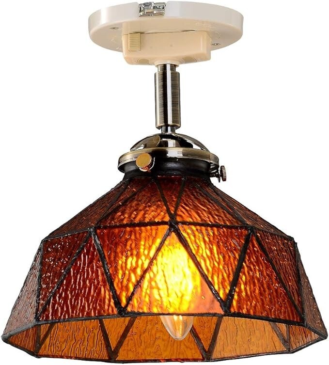 女神のライト ヴィンテージ 型板ガラス シンプル ステンドグラス クリア シーリングライト 天井照明 LED レトロ【ブラウン】 拍卖