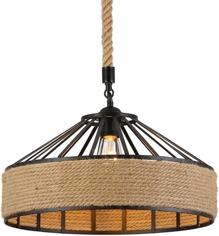 OTD ペンダントライト 工業用 天然麻ロープ 1灯 天井照明 北欧 レトロ 照明器具 ダイニング用 食卓用 スチール リビング用【Brown, 30CM】拍卖