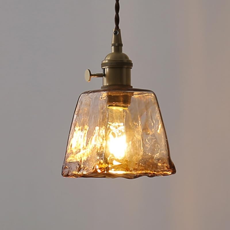 chedar ペンダントライト 琥珀色 ガラス レトロ 天井照明 北欧 アンティーク おしゃれ シンプル クリアガラス LED 真鍮 手作り【A型】拍卖