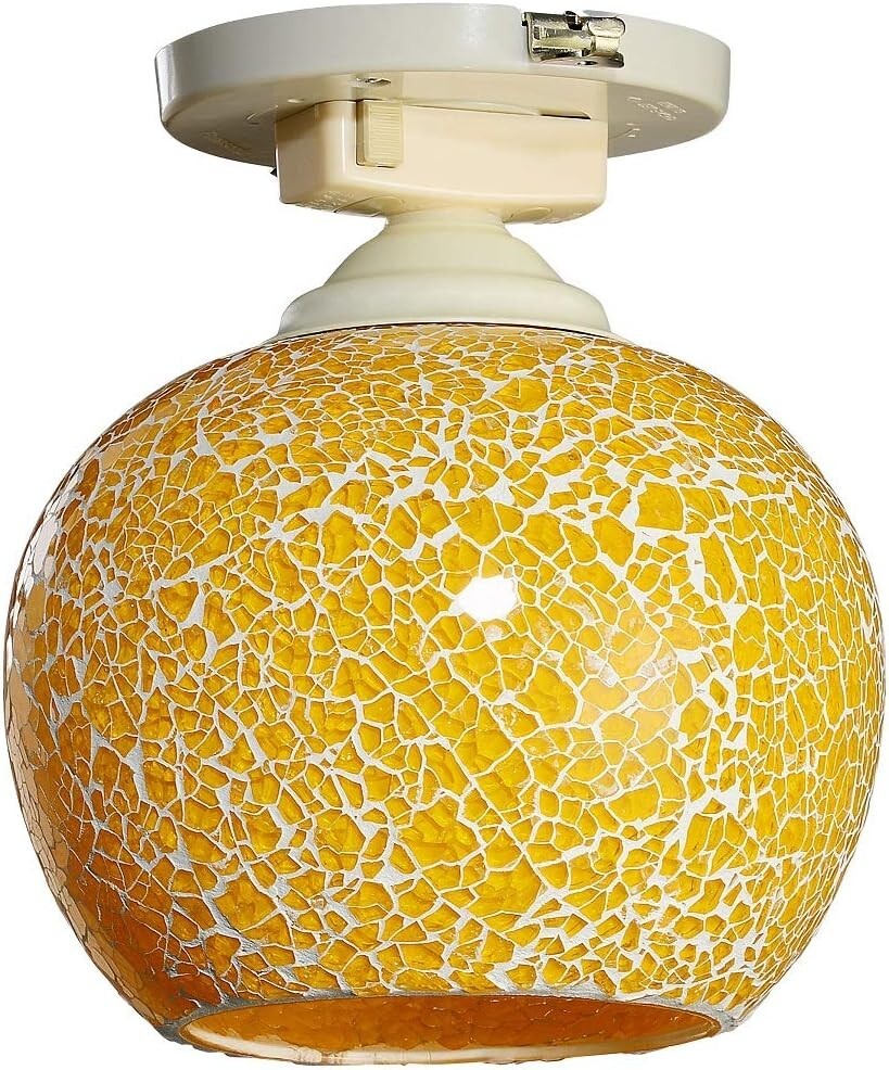 女神のライト 北欧 モザイク ステンドグラス シーリングライト アンティーク レトロ ビードロ LED対応 E17【 金糸雀色】拍卖